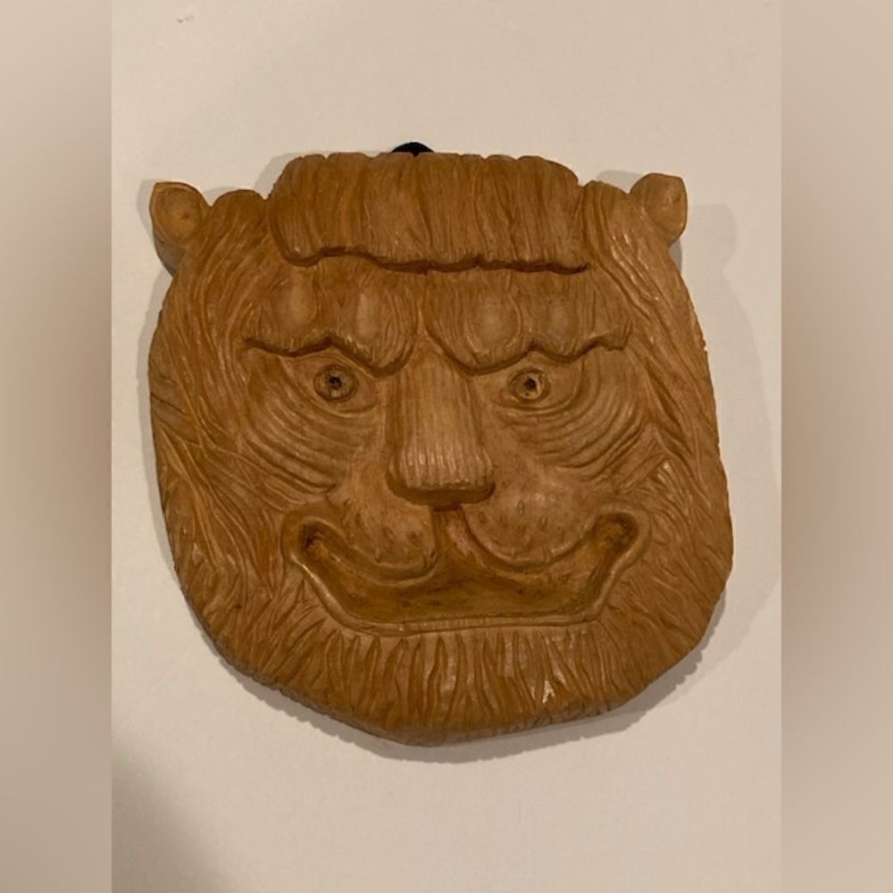 Vintage 1998 Creepy Wooden Hand Carved Beast Animal Face Wall Plaque